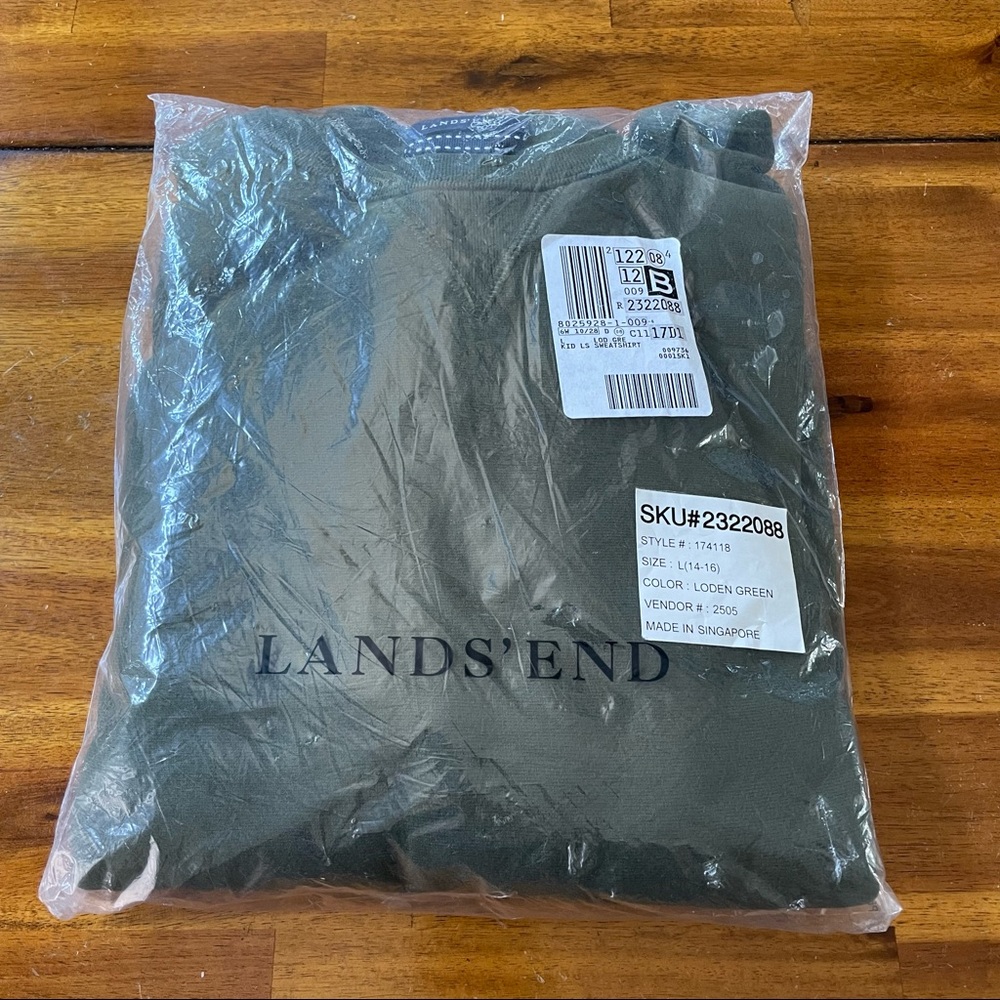 Lands’ End Kids Loden Green Long Sleeve Sweatshirt NWT